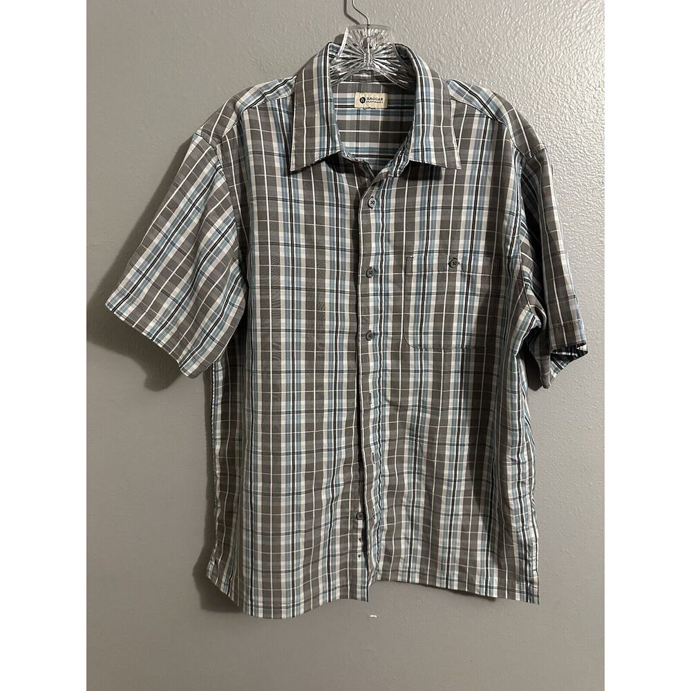 Haggar Clothing Men’s White / Gray / Orange Checked Short Sleeve Shirt Size S